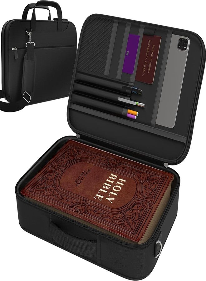 DEHITE Bible Cover for Men and Women - Black Bible Bag Case Extra Large Size - Tote Bag - Fit Book 11.2 x 8.4 x 1.8 in - Pen Slots - Zippered Pocket - Shoulder Strap - Premium - Image 1